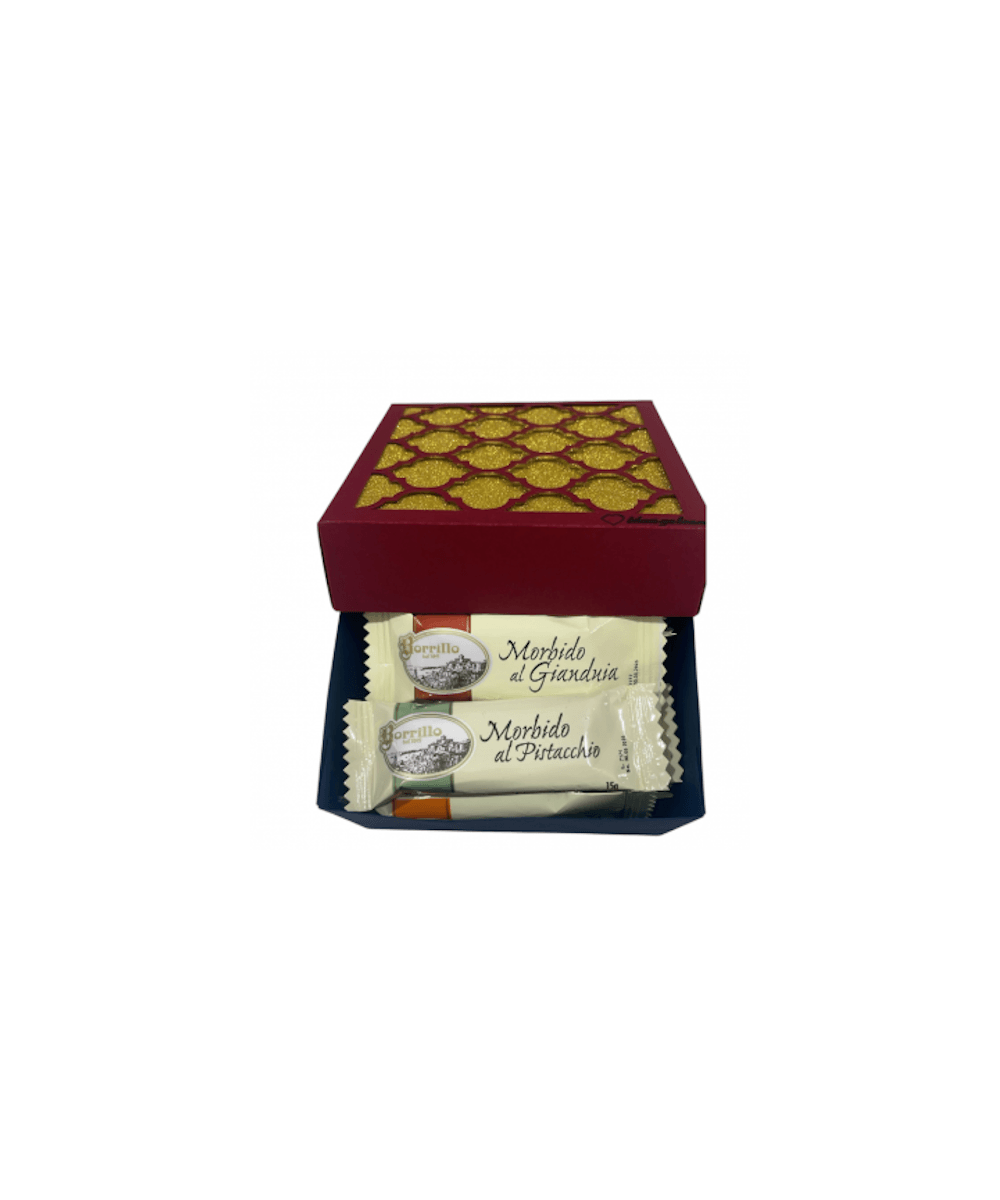 Scatolina regalo intagliata con 250gr di Torroni Borrillo